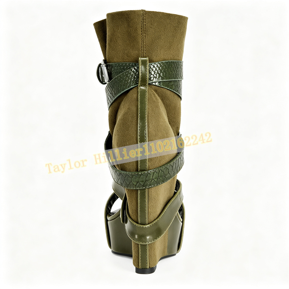 Sandal Strappy Heeled - Women Green Platform Wedge Sandals Open