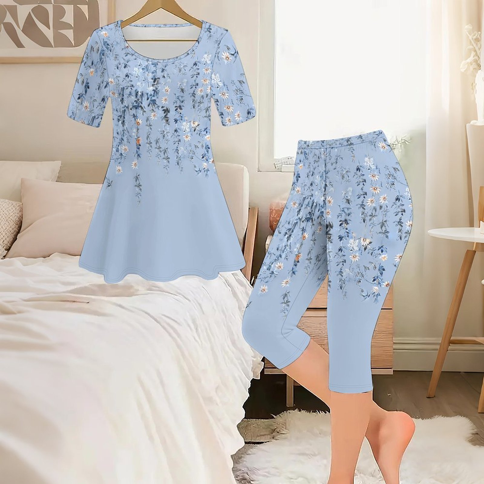 2pcs Vintage Print Two Piece S - Romper Floral Print 评论和价格
