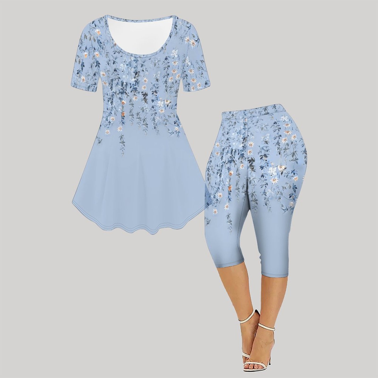 2pcs Vintage Print Two Piece S - Romper Floral Print 评论和价格