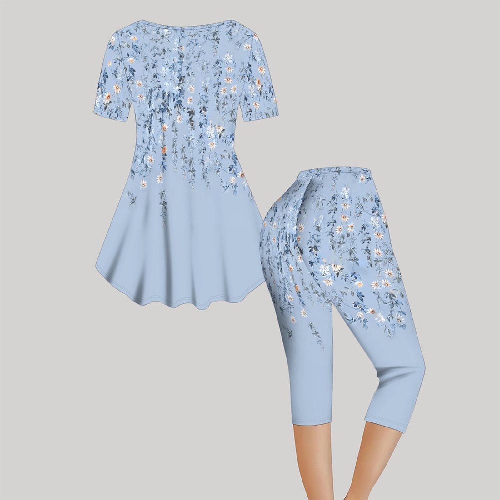 2pcs Vintage Print Two Piece S - Romper Floral Print 评论和价格