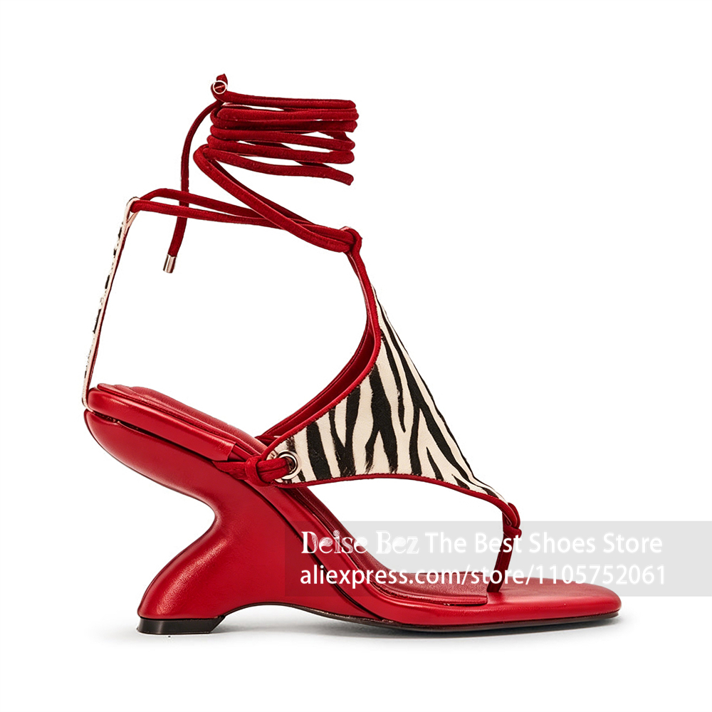 Zebra Print Lace up Sculptural - Sandal Strappy Heeled 评论和价格