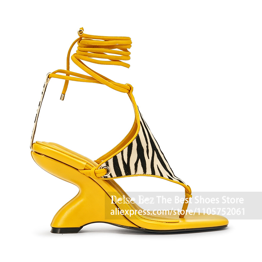 Zebra Print Lace up Sculptural - Sandal Strappy Heeled 评论和价格
