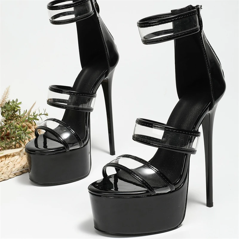 Women's Black Patent Clear Str - Sandal Strappy Heeled 评论和价格