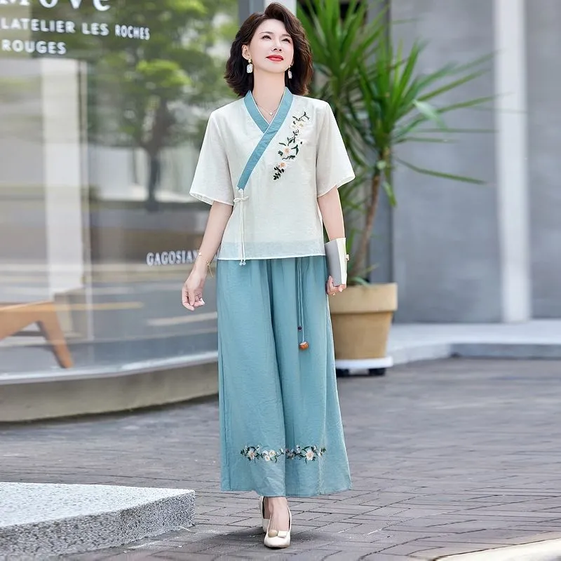 Womens New Chinese Style Linen - Linen Pant Wide 评论和价格