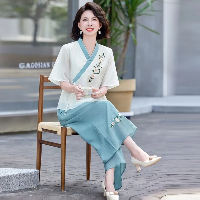 Womens New Chinese Style Linen - Linen Pant Wide 评论和价格