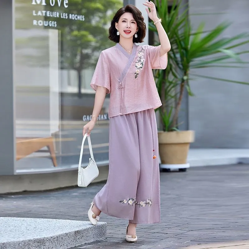 Womens New Chinese Style Linen - Linen Pant Wide 评论和价格